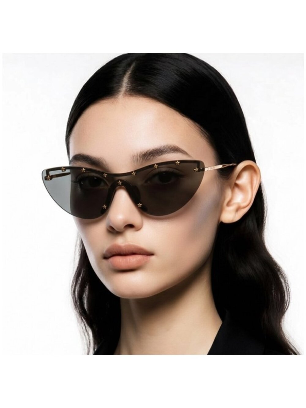 Gucci GG0666s Black and Gold Star-Studded Sunglasses 001 New